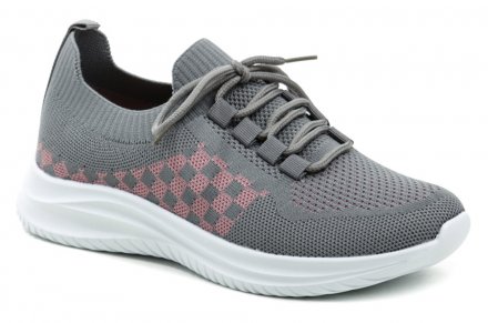Letní vycházková rekreační obuv typu tenisky na šněrování, vyrobená z textilního materiálu.