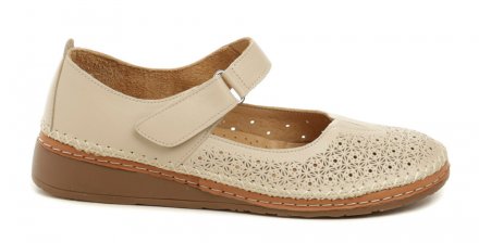 Dámská letní vycházková obuv se zapínáním na pásek se suchým zipem. Obuv je vyrobená z pravé přírodní kůže.